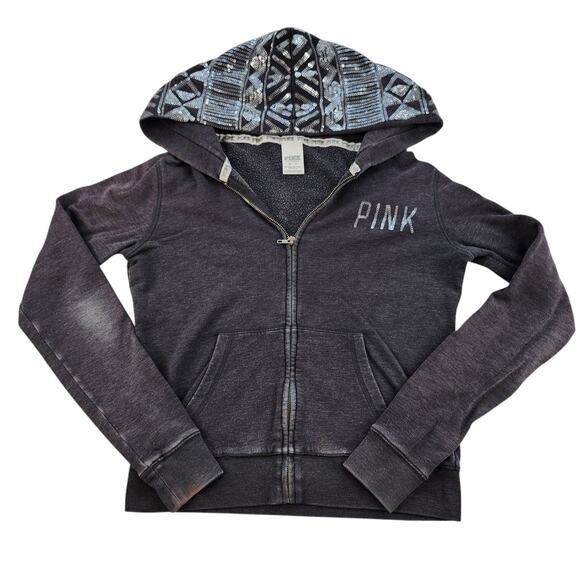 Victorias Secret Pink Sweater Womens XS Gray Silver Sequin Sparkly Full Zip - Picture 5 of 16
